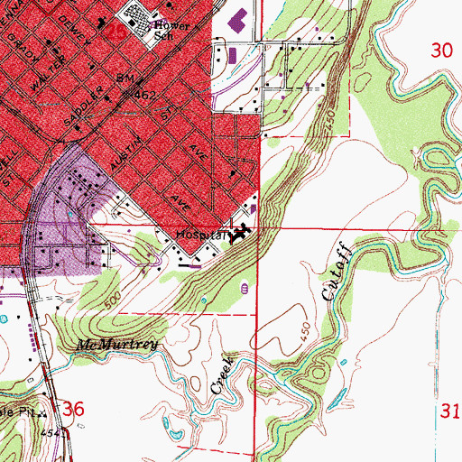 Topographic Map of Eastern Oklahoma Medical Center, OK
