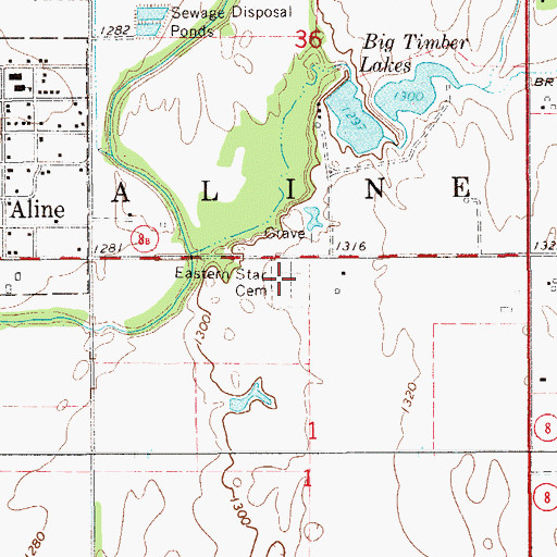 Topographic Map of Eastern Star Cemetery, OK