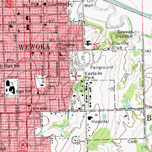 Topographic Map of Eastside Park, OK