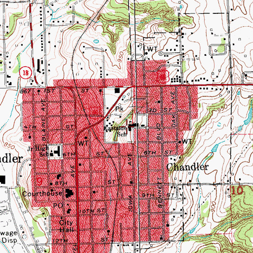 Topographic Map of East Side Elementary School, OK