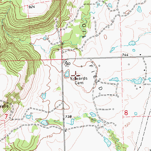 Topographic Map of Edwards Cemetery, OK