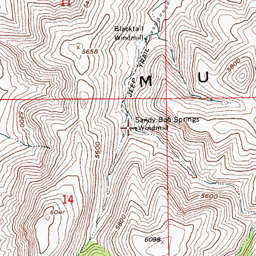 Topographic Map of Sandy Bob Springs Windmill, AZ