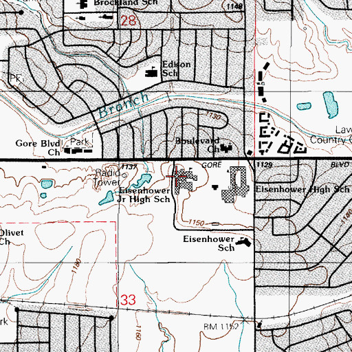 Topographic Map of Eisenhower Junior High School, OK