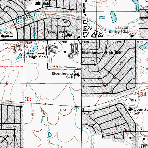 Topographic Map of Eisenhower Elementary School, OK
