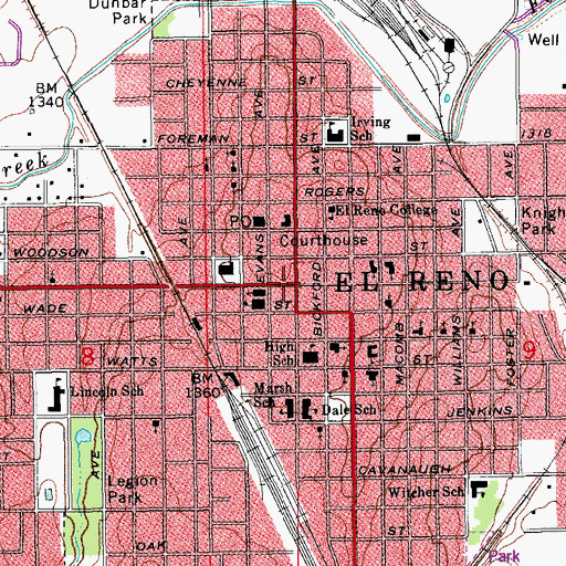 Topographic Map of El Reno, OK