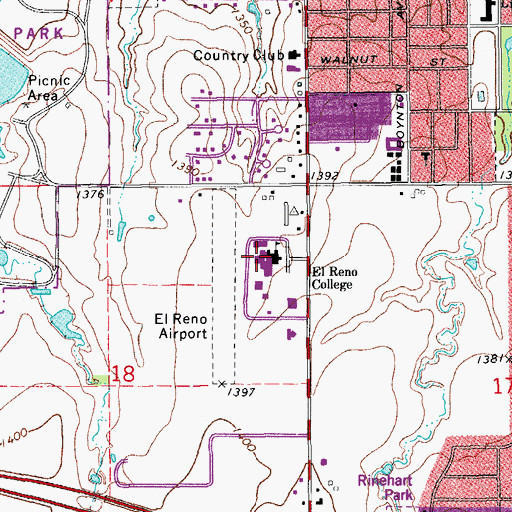 Topographic Map of Redlands Community College, OK