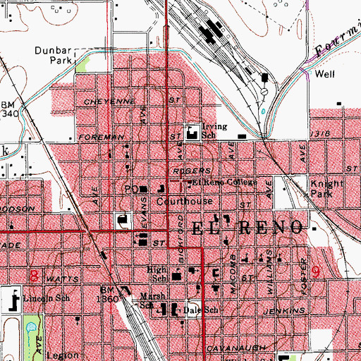 Topographic Map of El Reno College, OK