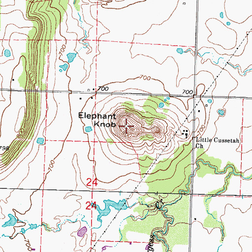 Topographic Map of Elephant Knob, OK