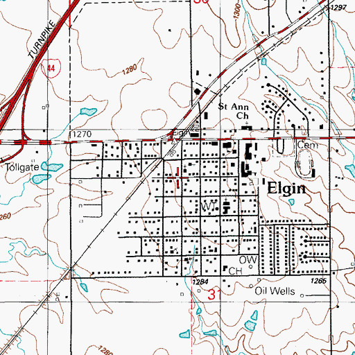 Topographic Map of Elgin, OK
