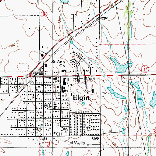 Topographic Map of Elgin Cemetery, OK