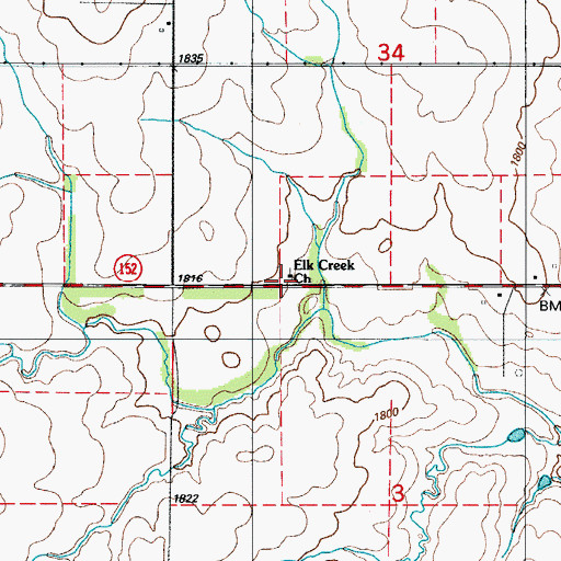 Topographic Map of Elk Creek Church, OK