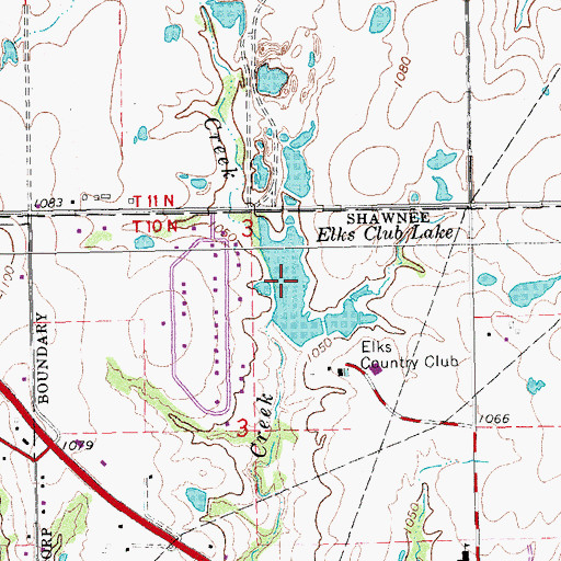 Topographic Map of Elks Club Lake, OK