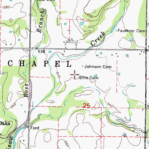 Topographic Map of Ellis Cemetery, OK