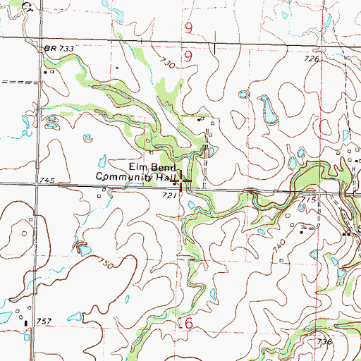Topographic Map of Elm Bend Community Hall, OK