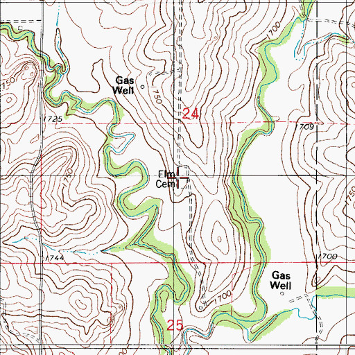 Topographic Map of Elm Cemetery, OK