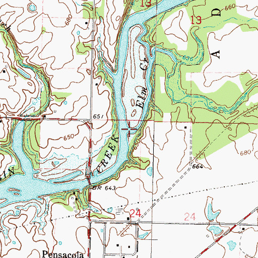 Topographic Map of Elm Creek, OK