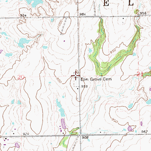 Topographic Map of Elm Grove Cemetery, OK