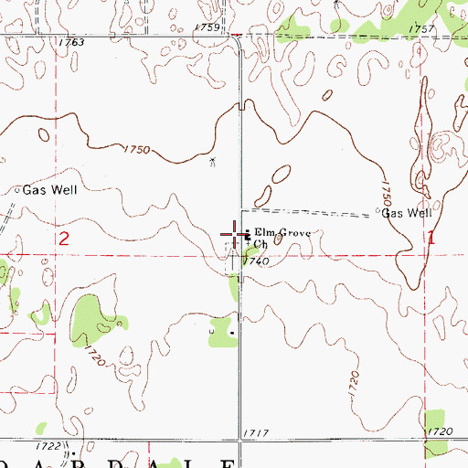 Topographic Map of Elm Grove Church, OK