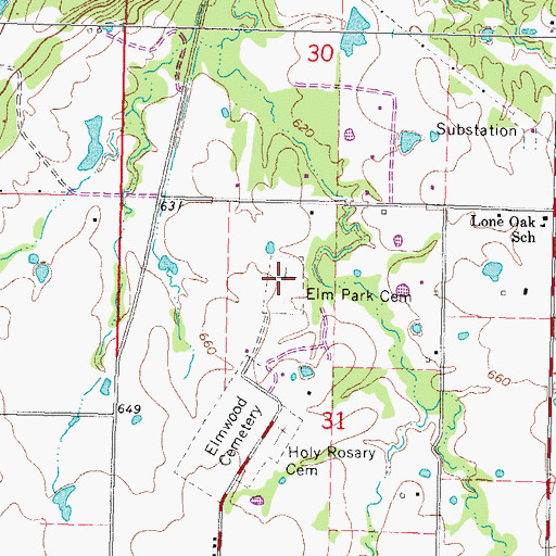 Topographic Map of Elm Park Cemetery, OK