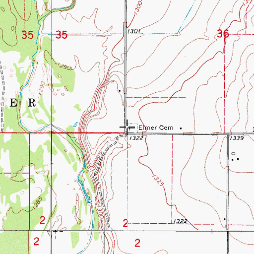 Topographic Map of Elmer Cemetery, OK