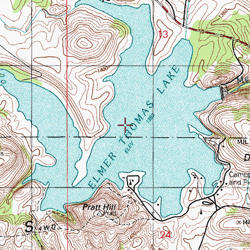 Topographic Map of Elmer Thomas Lake, OK