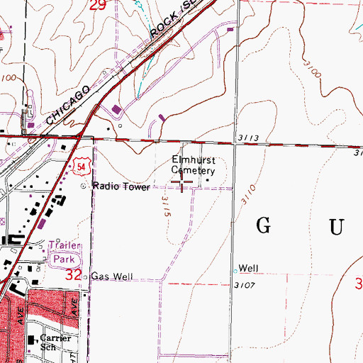 Topographic Map of Elmhurst Cemetery, OK