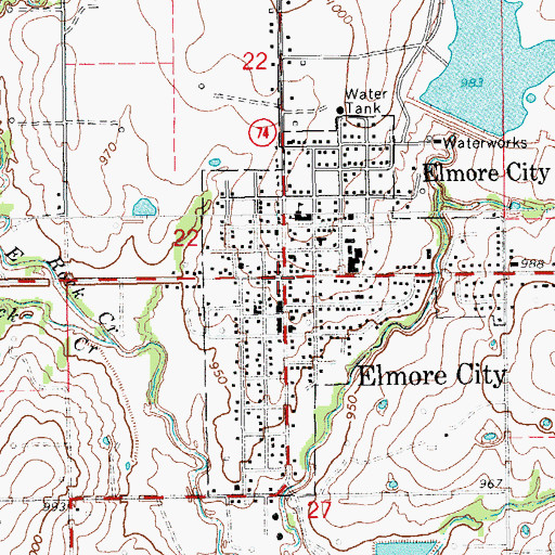 Topographic Map of Elmore City, OK