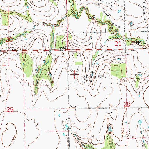 Topographic Map of Elmore City Cemetery, OK