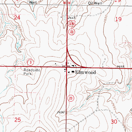 Topographic Map of Elmwood, OK