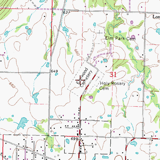 Topographic Map of Elmwood Cemetery, OK