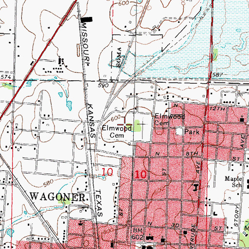 Topographic Map of Elmwood Cemetery, OK