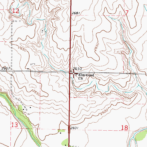 Topographic Map of Elmwood Church, OK