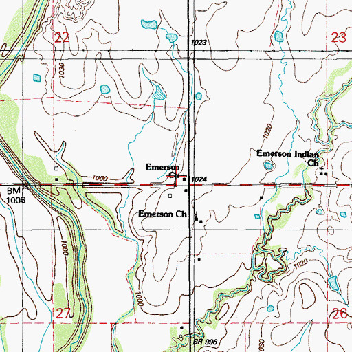 Topographic Map of Emerson Church, OK
