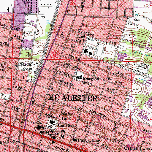Topographic Map of Emerson Elementary School, OK