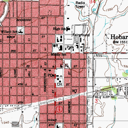 Topographic Map of Emerson School, OK