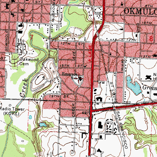 Topographic Map of Emerson School, OK