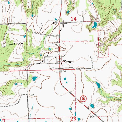 Topographic Map of Emet, OK