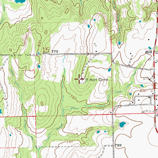 Topographic Map of Emet Cemetery, OK