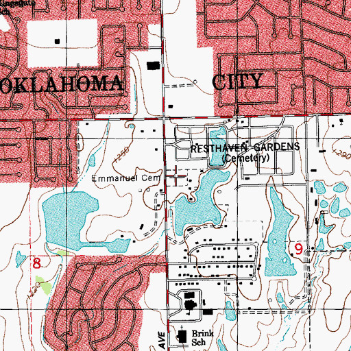 Topographic Map of Emmanuel Cemetery, OK