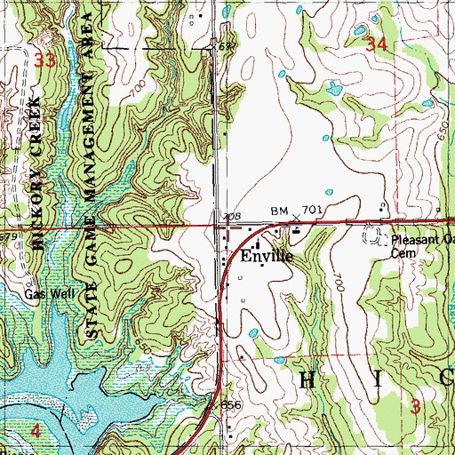 Topographic Map of Enville, OK