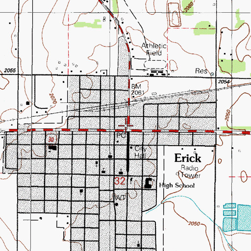 Topographic Map of Erick, OK