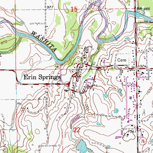 Topographic Map of Erin Springs, OK