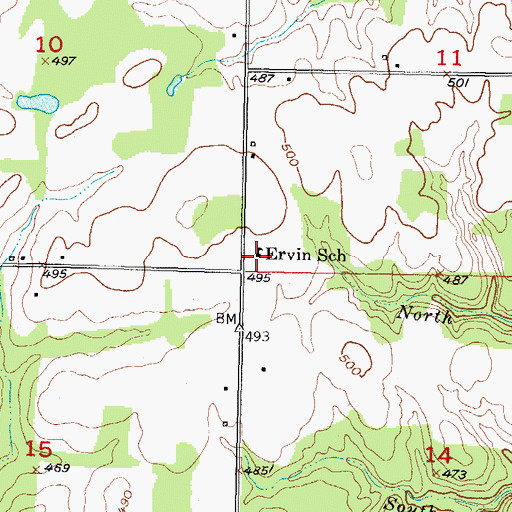 Topographic Map of Ervin School, OK