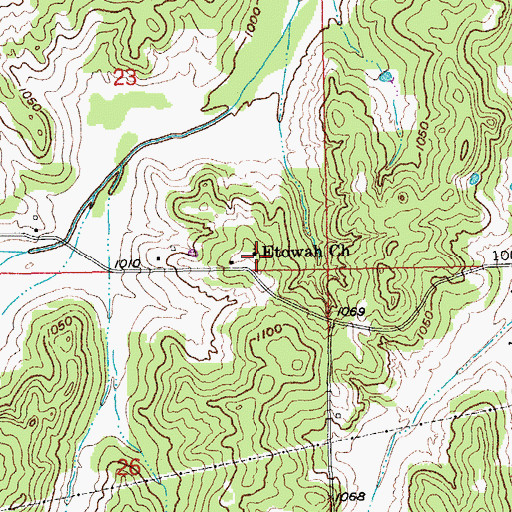 Topographic Map of Etowah Church, OK