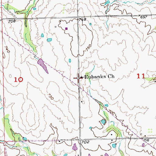 Topographic Map of Eubanks Church, OK