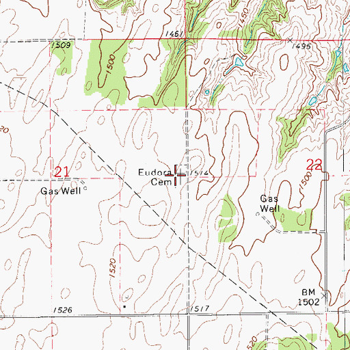 Topographic Map of Udora Cemetery, OK