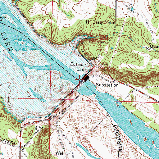 Topographic Map of Eufaula Dam, OK