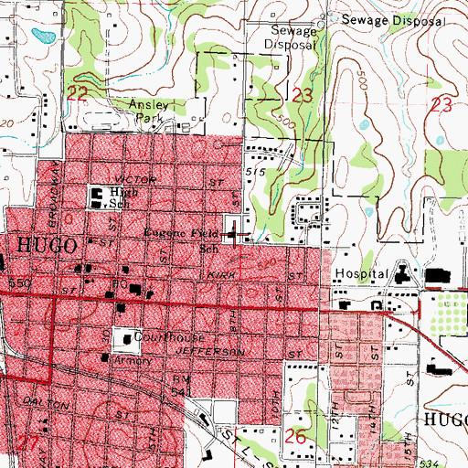 Topographic Map of Eugene Field School, OK