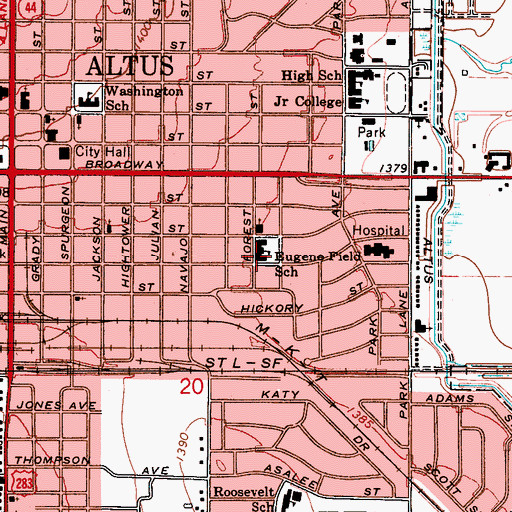 Topographic Map of Eugene Field School, OK