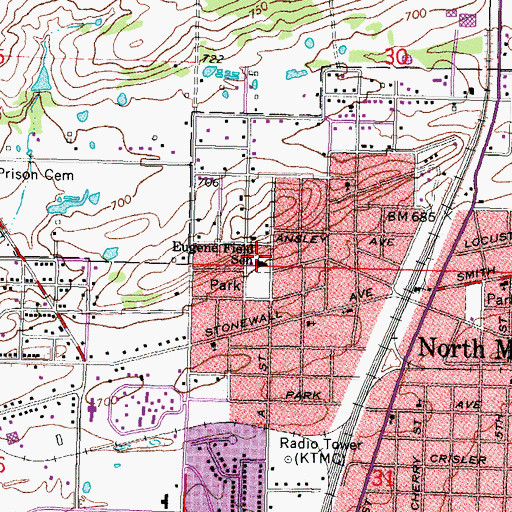Topographic Map of Eugene Field School, OK